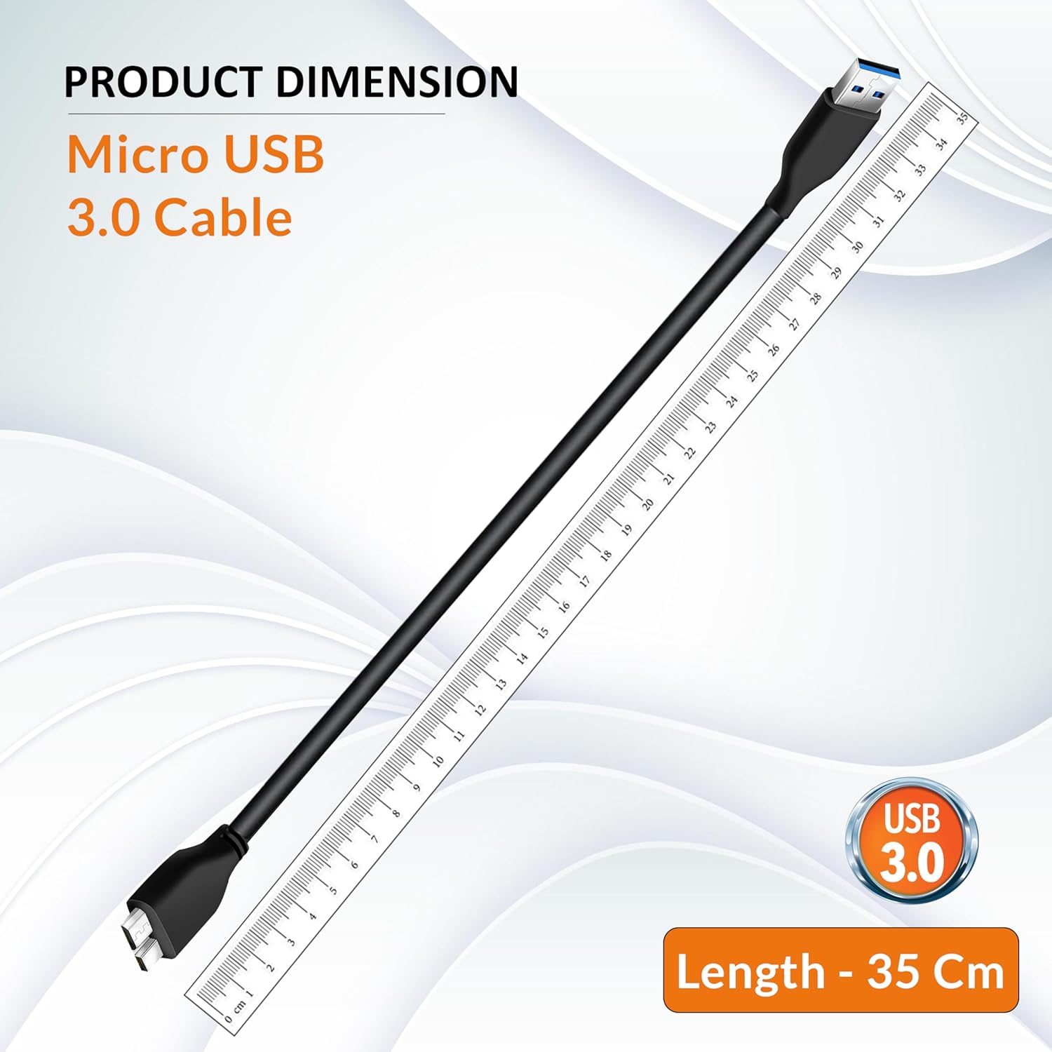 SaiTech IT 35cm USB 3.0 Cable A to Micro B high Speed Upto 4.8 Gbps Data Transfer Cable for Portable External Hard Drive - Black