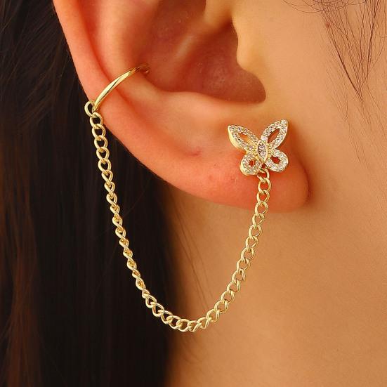 5 Pcs Women Earrings Set Sparkling Rhinestone Flower Butterfly Chain Hoop Earrings Gold Plated Cubic Zirconia Dangling Earrings for Prom Wedding