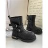 European Goods 2025 Autumn New Thick-soled Heightening Locomotive Martin Boots Women's Leather Retro Mid-tube Western Knight Boots