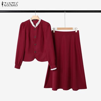 Conjunto de traje informal de dos piezas con blusa de manga larga y falda larga para mujer