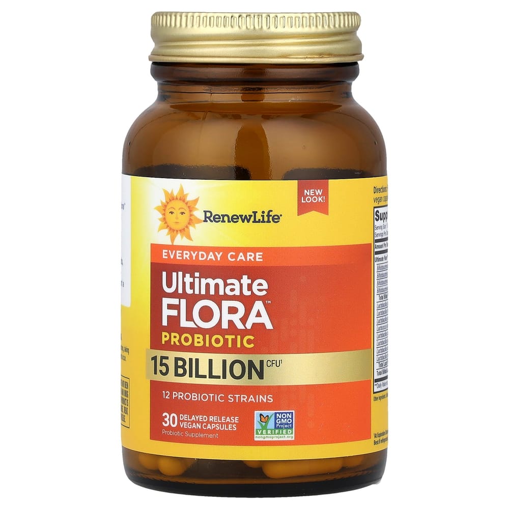 RenewLife Ultimate Flora Everyday Probiotic, 15 Billion Active Cultures, 30 Veggie Capsules