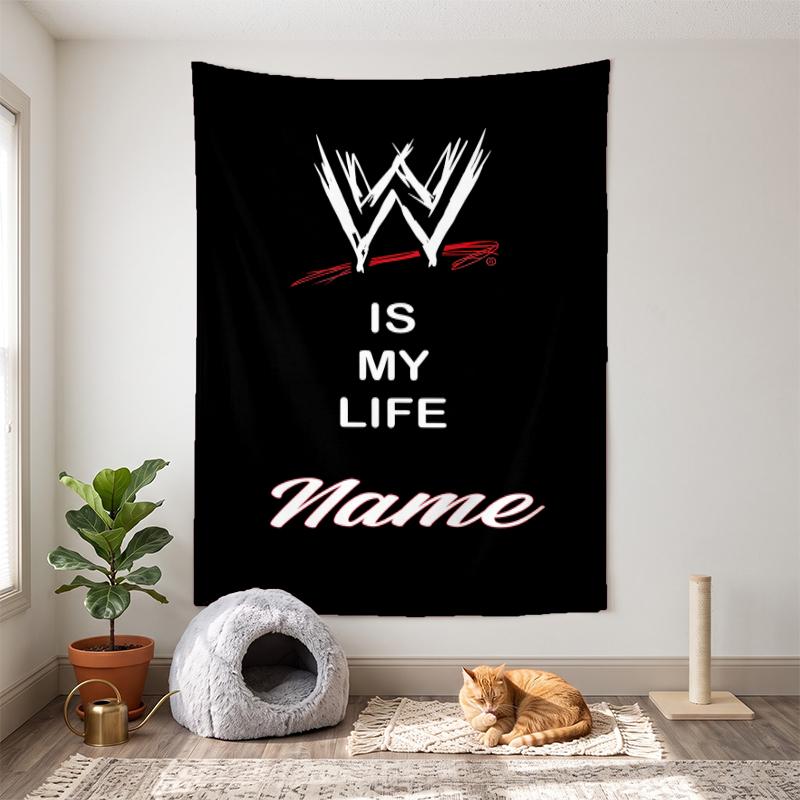 WWE (1) Tapiz de pared decorativo con nombre personalizable, opción ideal para la decoración de paredes en dormitorios, salas de estar, residencias estudiantiles y el hogar