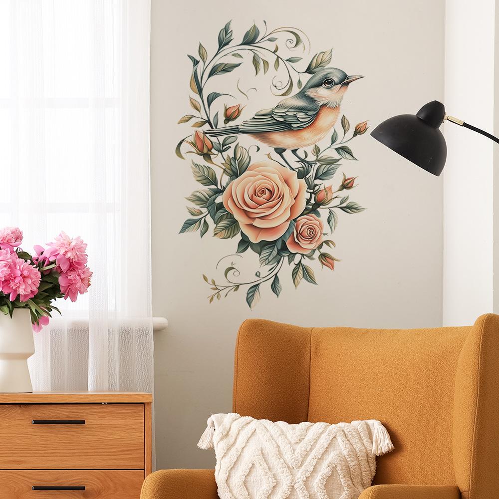 Painted Rose Branch Bird Bedroom Living Room Home Background Beautification and Decoration Wall Stickers
