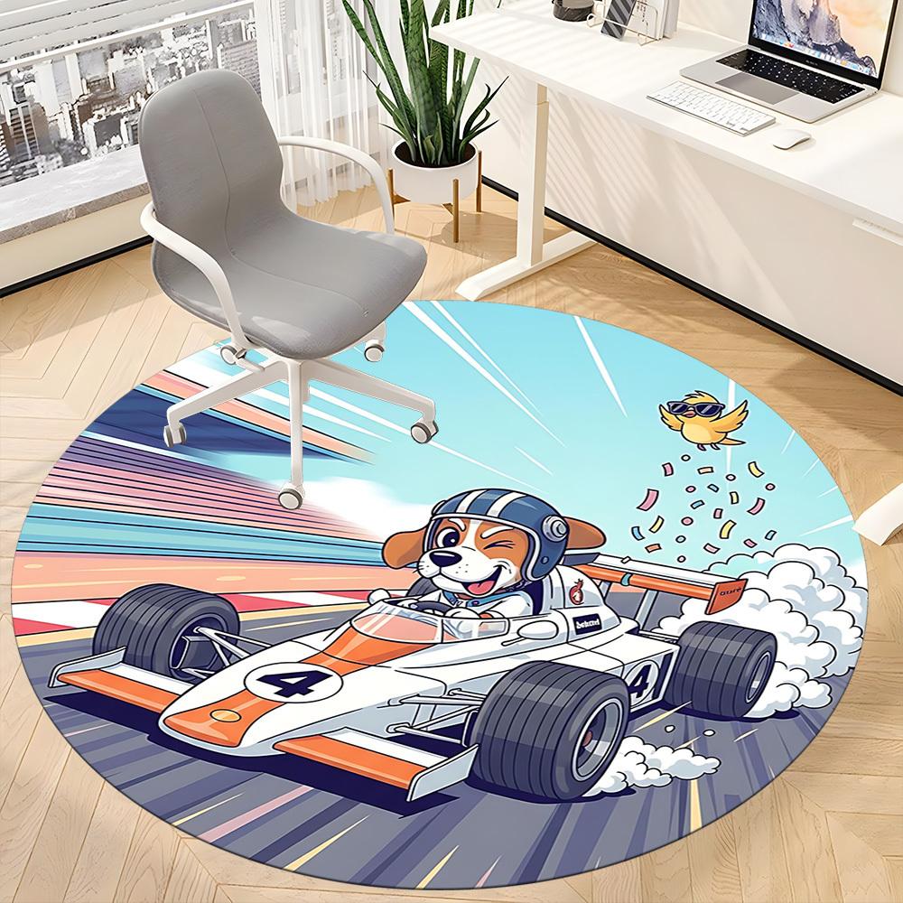1pc Racing Pup Office Round Area Rug, Mat Suitable ForOffice, Under Office Chairs Bedroom Living Room Home Decor, Room Deco