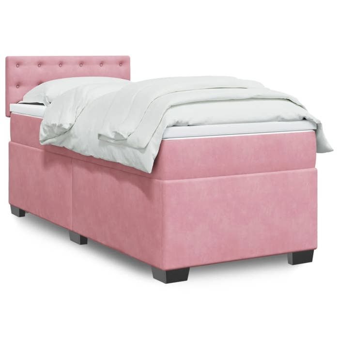 VidaXL Bed Slat Base with Mattress Pink 90x190 Cm Velvet, Bed, Platform Bed, Panel Bed, Furniture of 3288491