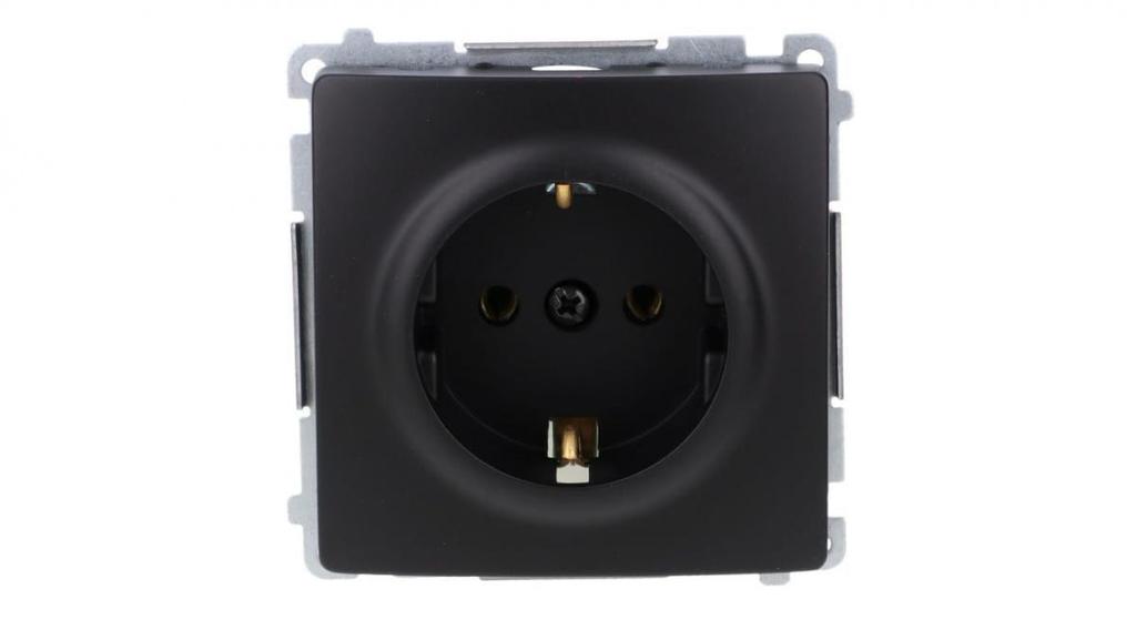 Simon Basic Gniazdo Wtyczkowe Z Uziemieniem Schuko (Moduł) 16A, 250V, Zaciski Śrubowe Czarny Bmgsz1.01/49