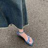 2025 summer new vacation style square head cross strap sandals cover toe blue flat sandals women