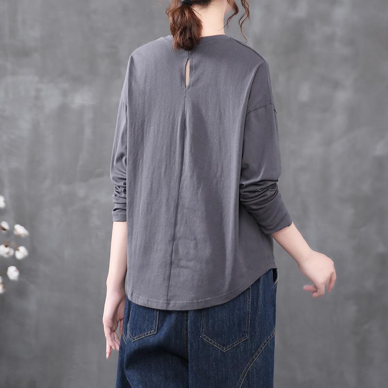 Spring Autumn New Solid Color Round Neck Long Sleeve Fashion T-Shirts Women High Street Casual Loose All-match Elegant Pullovers