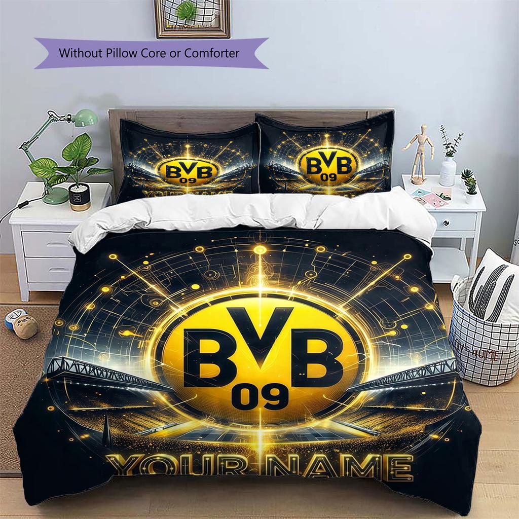 Borussia Custom Name Pattern Bedding,Quilt Set Quilt Cover Pillowcase Home Birthday Gift(1 * Duvet Cover + 2 * Pillowcase, Without Core)