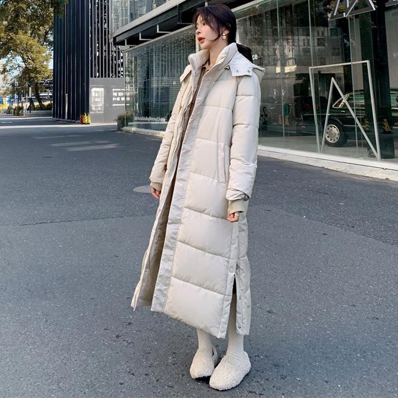 Women's Winter Over-the-knee Lengthened Thickened Warm Detachable Hooded Jacket Cotton Jacket
