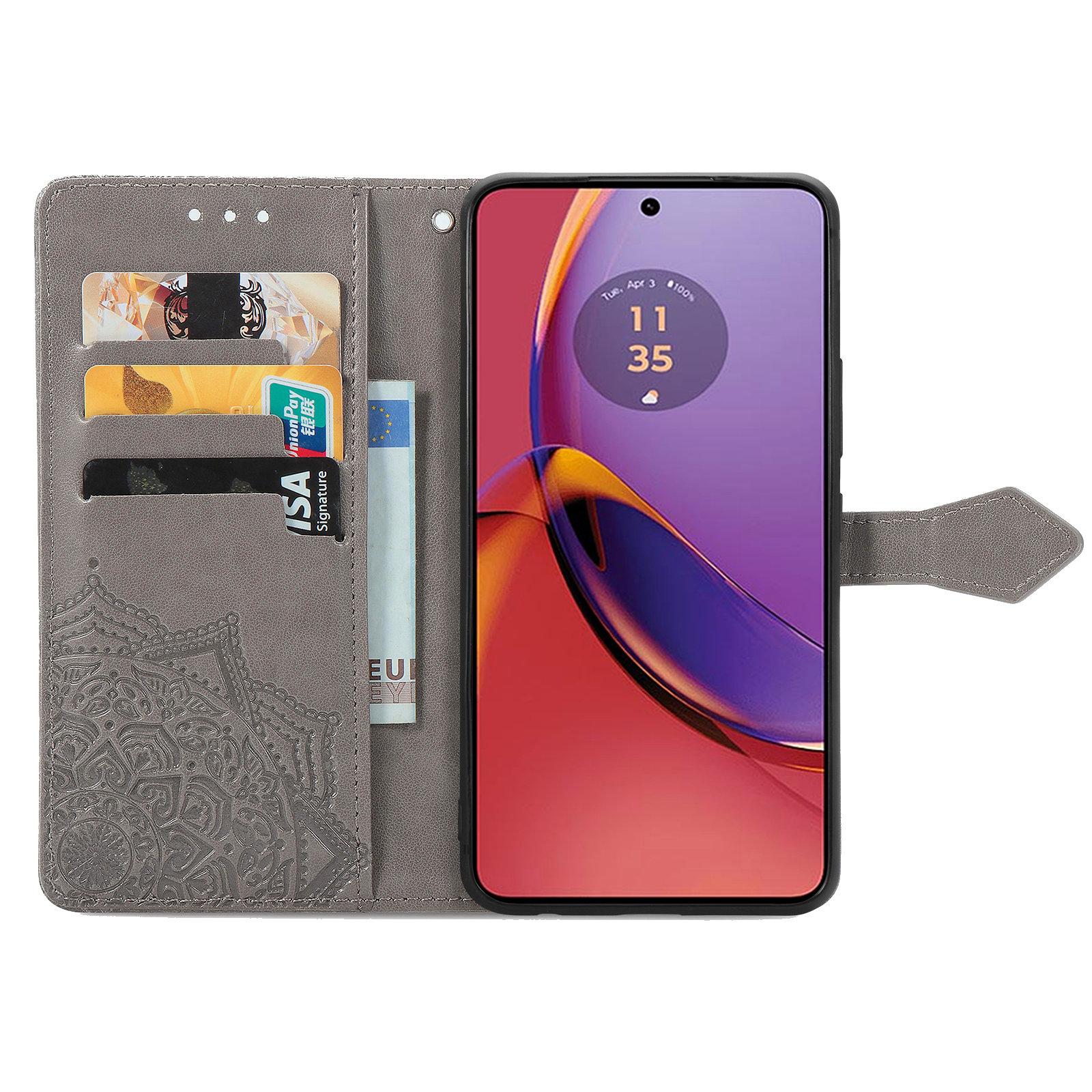 

For Motorola Moto G84 5G Case Wallet Leather Phone Cover Mandala Embossment Grey