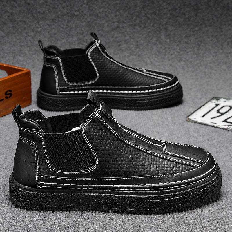 Men's shoes spring black leather shoes waterproof chef labor insurance trendy shoes soft sole one pedal Martin boots men's tooling casual