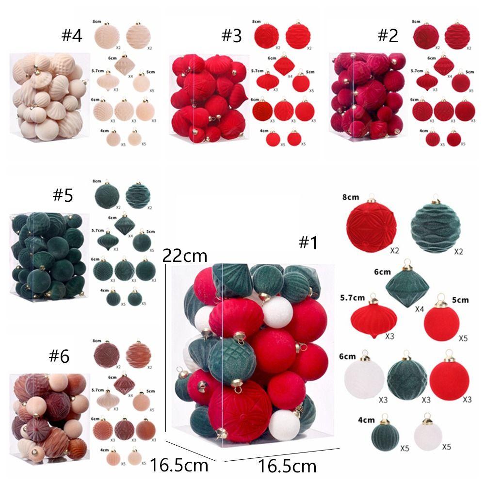 35pcs Flocked Christmas Velvet Ball Pendant Reusable Xmas Tree Ornaments  Xmas Party Favors