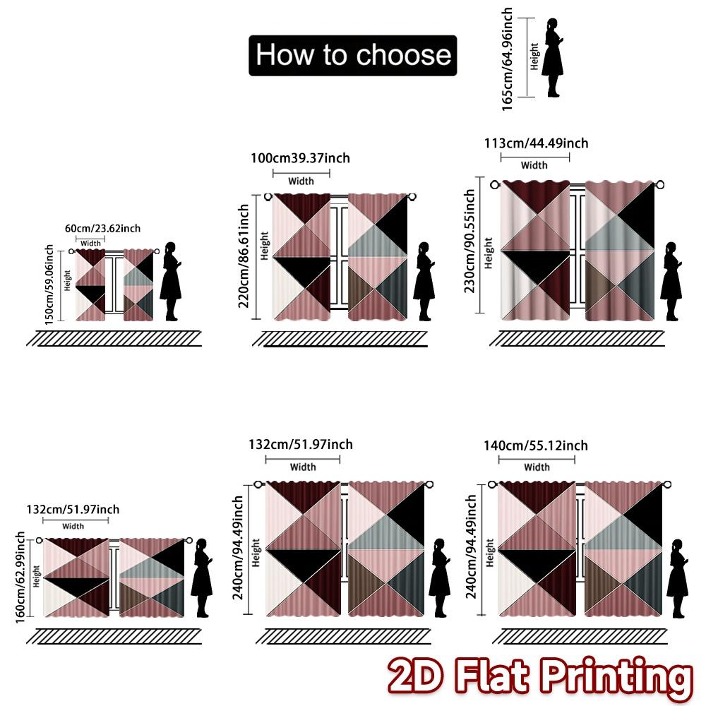 Set Of 2 Flat Printing Curtains Without Rod Geometric Triangles Soft Colors Valentine Is Day Holiday Polyester Easy Curtain Made