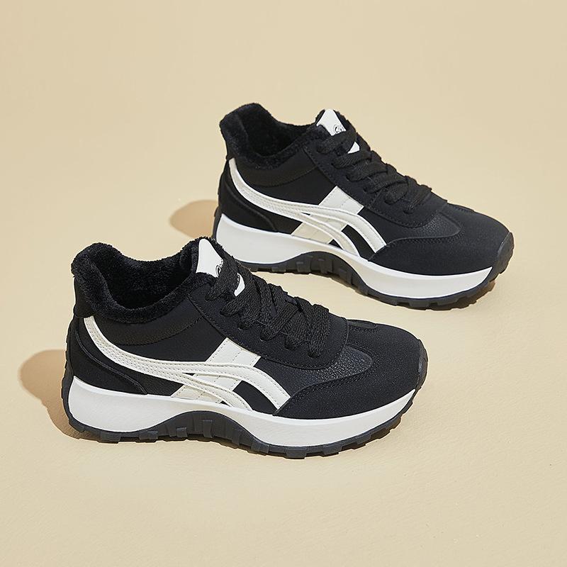 

Женские зимние повседневные кроссовки на толстой платформе, нескользящие, со шнуровкой, с подкладкой из искусственного меха, для ходьбы, теплые кроссовки для бега и тенниса с флисовой подкладкой для женщин 40 чёрный