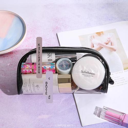 Portable Mini Clear Makeup Bag for Women, Stylish Cosmetic Pouch Travel Organizer transparent