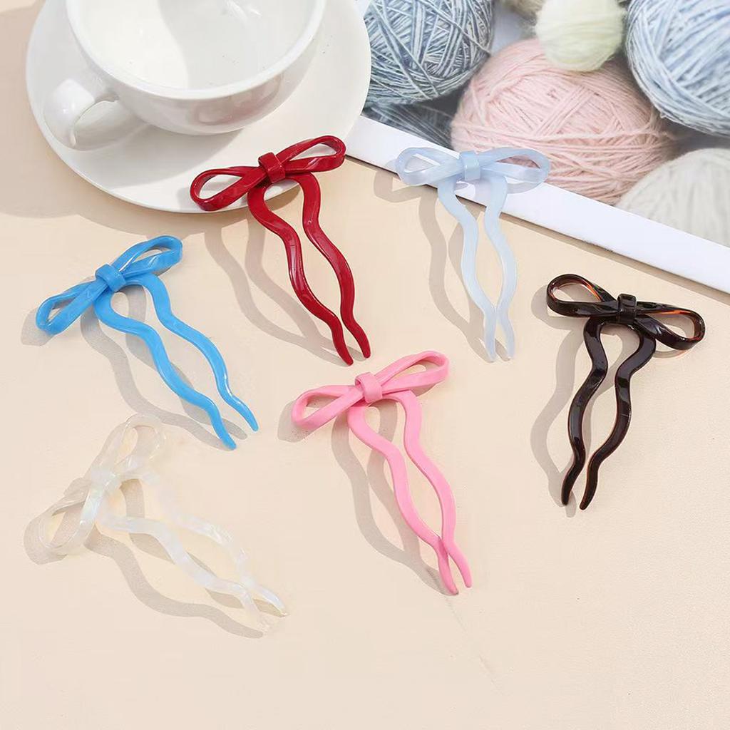1PC Ballet Style Acetate Bow Hairpin Sweet and Cute U-shaped Hairpin New Hair Hairpin with A Coil On The Back of The Head