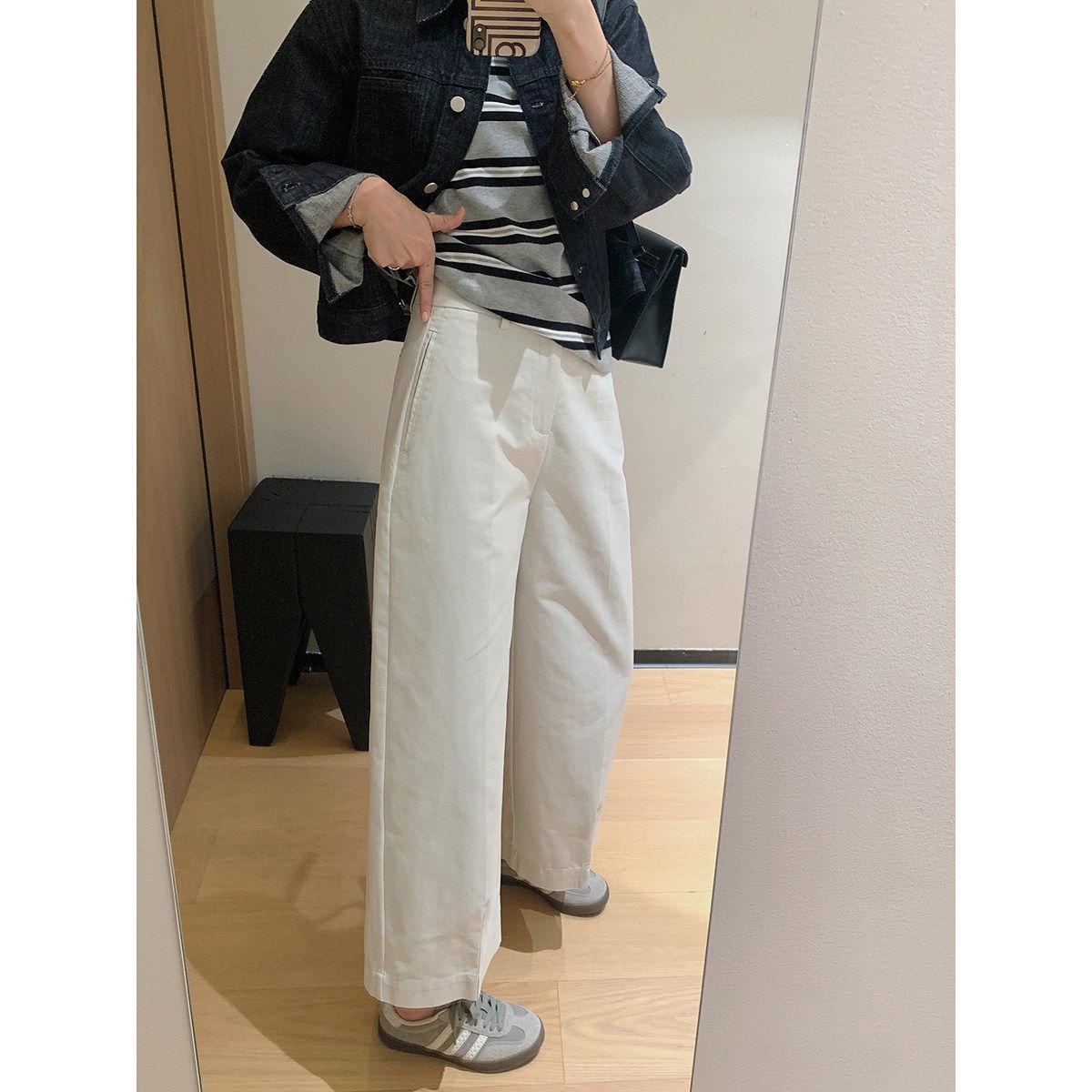 

8-Degree Grey Origami Folded Wide-Leg Pants for Women - Tailored Chun Cotton, Casual Spring Style S