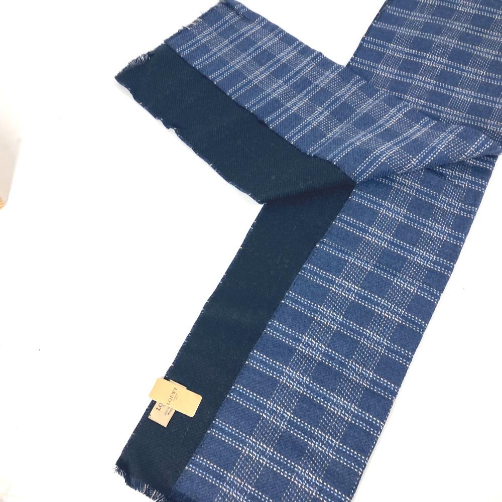 LOEWE Anagram Check Fringe  Scarf wool blue Unused