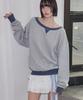 Lense Gestreiftes Off-Shoulder Sweatshirt Blau