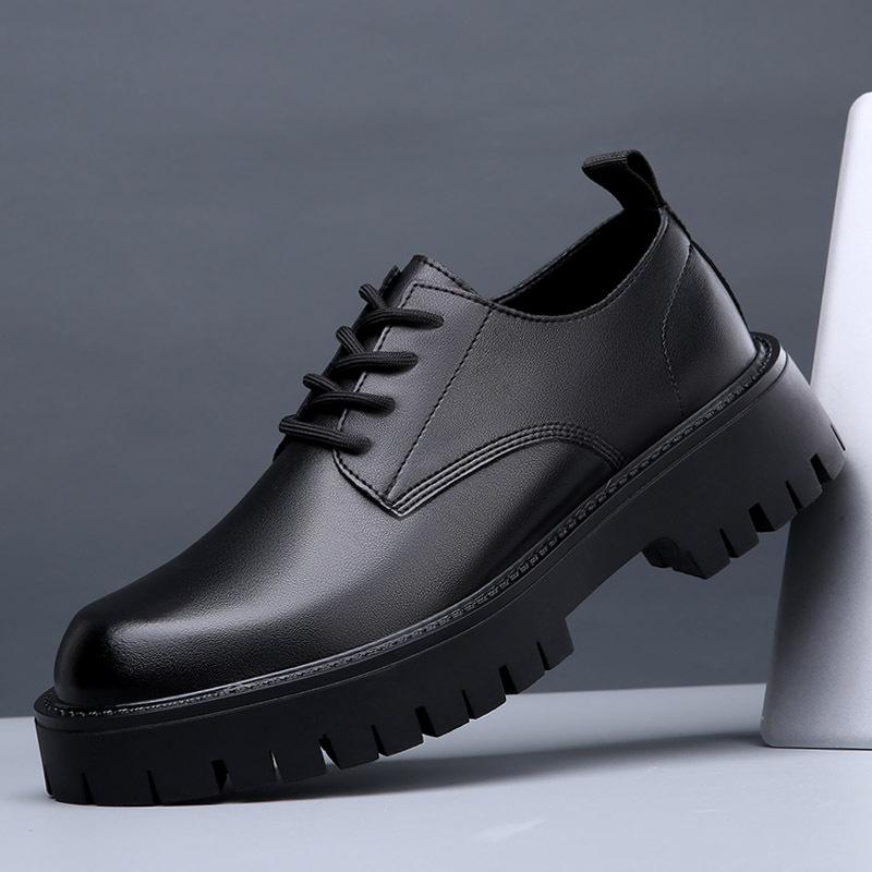 Fashion Genuine Leather Shoes Men Brand Footwear Thick Sole Non-slip Cow Leather Mens Casual Shoes DX018