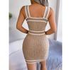 Casual Spring Summer Wrapped Square Neck Dress Colored Knitted Waist Button Collar