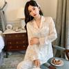 Silk Pajamas Women's Long Sleeve Cardigan Long Pants Pajamas Set Printed Kawaii Clothes Home Clothes