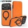 KEYSION Leather Flip Wallet Case for iPhone 15 16 17 Pro Max Air 16Plus 16e Cards Slots Magnetic 360 Ring Stand Phone Back Cover