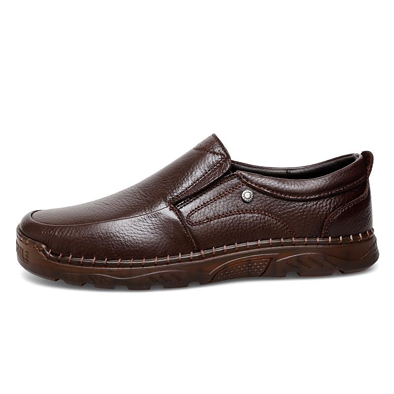 Fashion Genuine Leather Cow Work Mens Shoes Handmade Soft Cow Leather Casual Men Loafers Fashion Thick Sole Male Footwear Black Brown