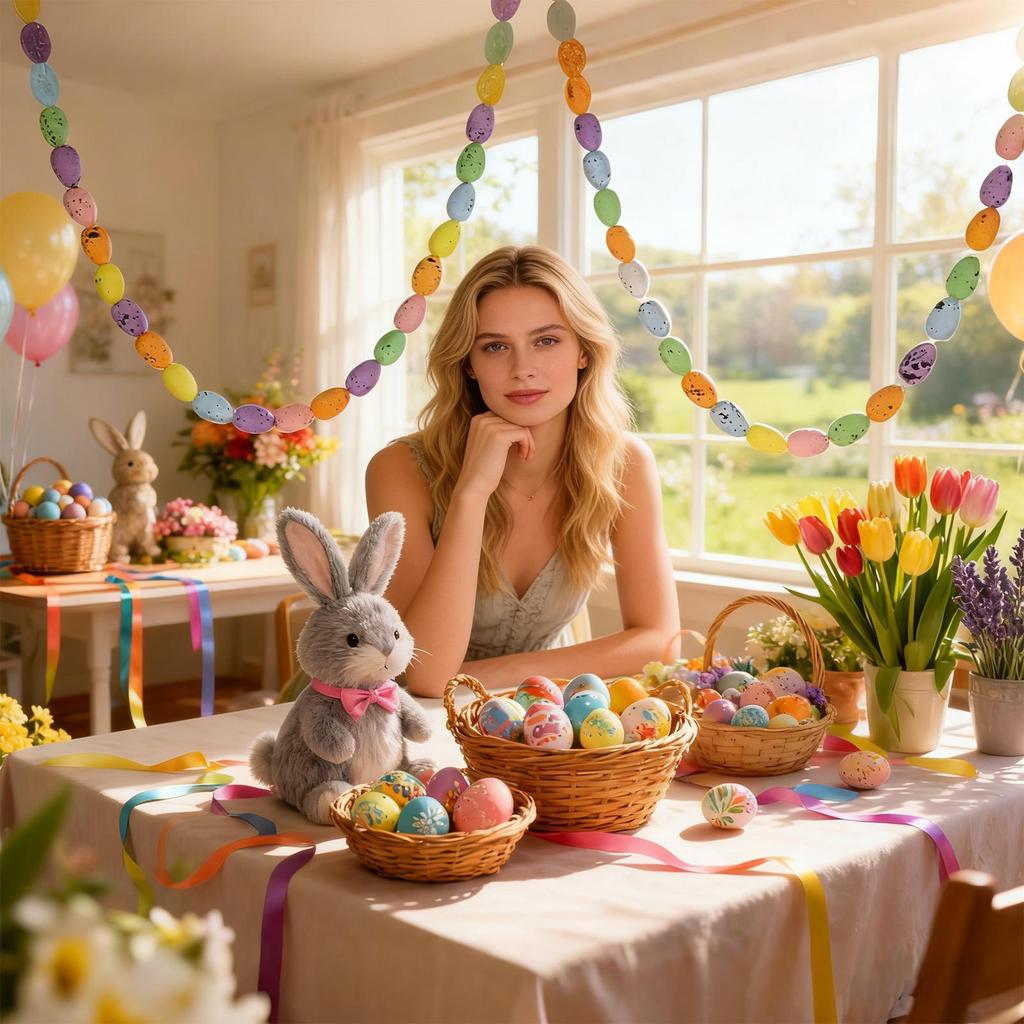 Easter Garland 6.56ft Easter Speckled Egg Holiday Decor Rustic Garland Ornament For Home Office Apartment Bedroom Study