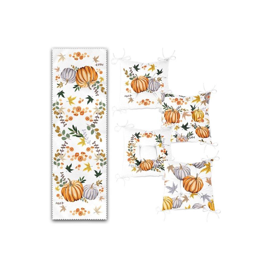 Chair Cushion Set / Digital Printed 4 Pieces 40×40cm Square Chair Pillows and 1 Piece Runner