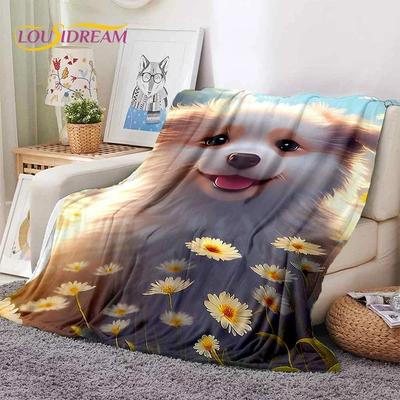 Cute Dog Samoye, Chihuahua, Husky, Koki Cartoon Soft Flannel Blanket for Beds Bedroom Sofa Picnic,Throw Blanket Outdoor Leisure