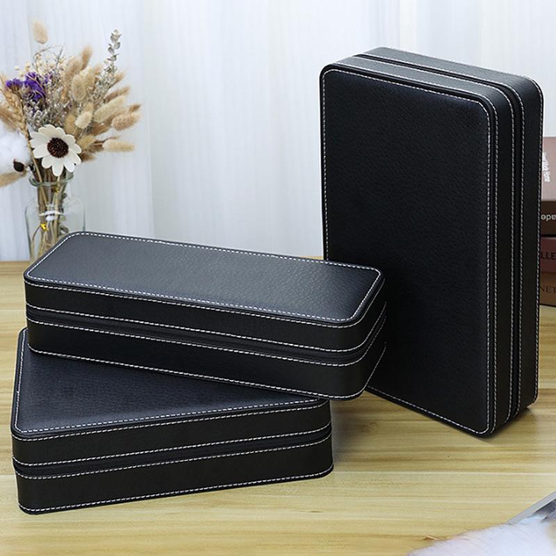 Elegant Black Ostrich Pattern Pu Leather Watch Storage Dustproof Zipper Bag Watch Storage Bag Exquisite Gift Box