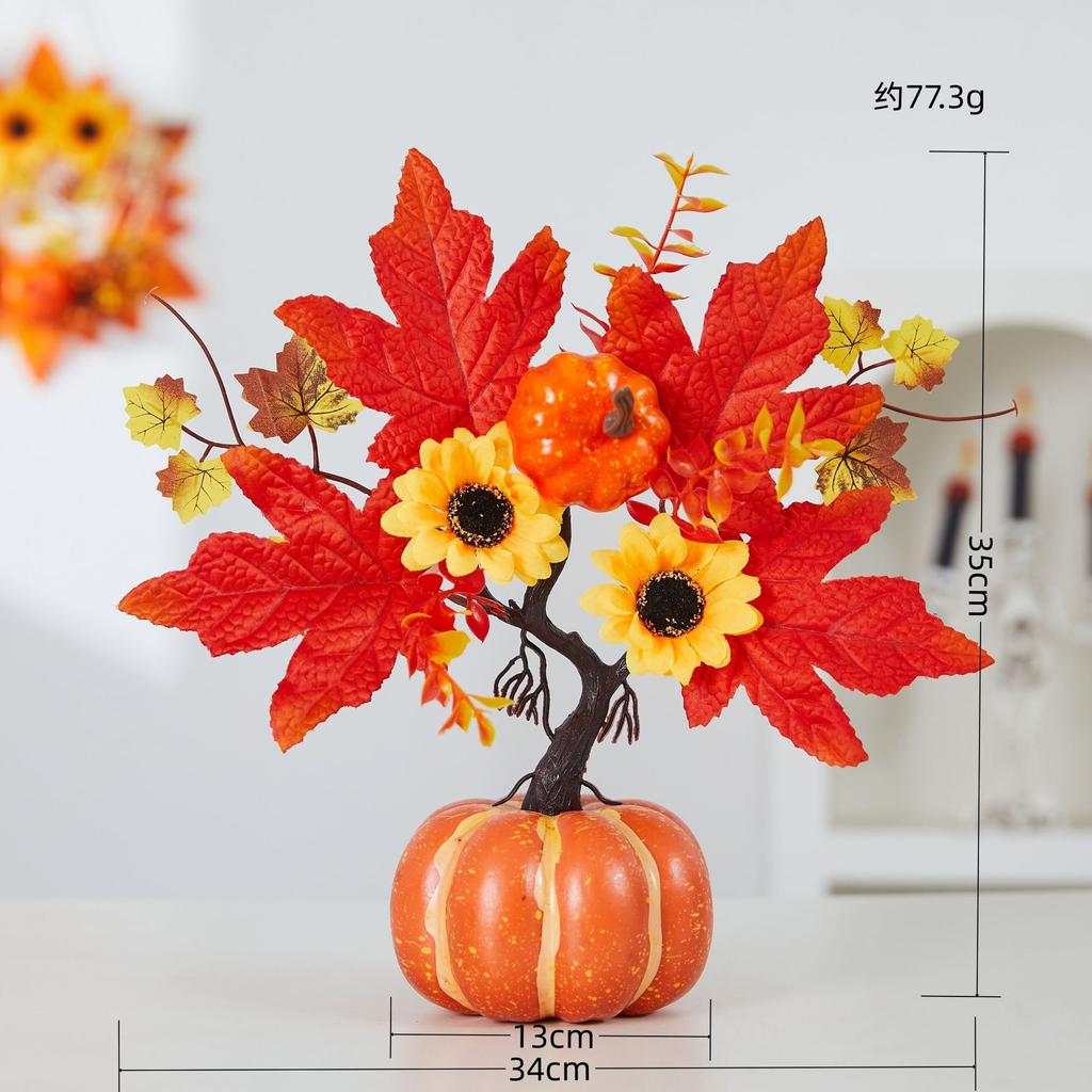 New Arrival Harvest Festival Decor Pumpkin Ornaments, Pumpkin Maple Leaves Desk Ornament, Autumn Home Decor Flowers, Nordic Style Decoration