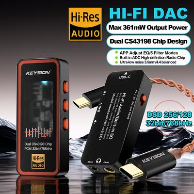 KEYSION Doppio DAC CS43198 Decodificatore Audio 768kHz DSD256 USB Tipo-C a 3.5/4.4mm Amplificatore per Cuffie HiFi Lossless per iOS Android PC