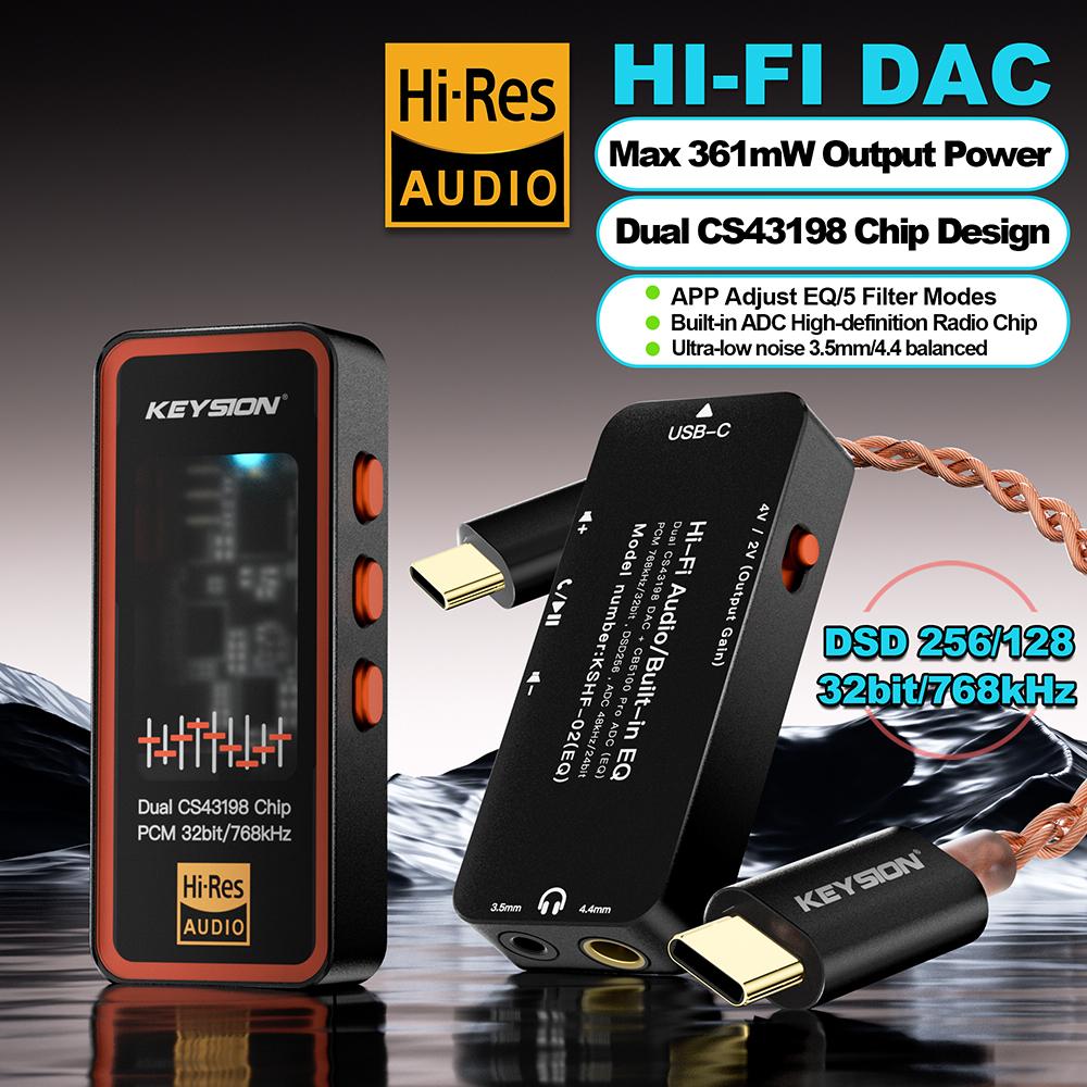 KEYSION Dual CS43198 DAC Audio Decoder 768kHz DSD256 USB Type-C to 3.5/4.4mm Lossless HiFi Headphone Amplifier for iOS Android PC