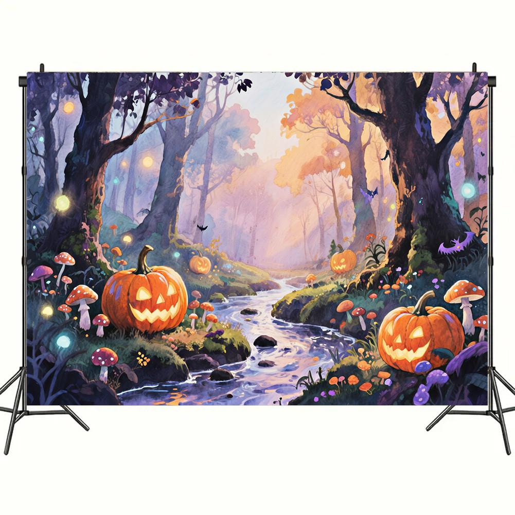 Halloween Wall Art Decor AI Spooky Pumpkin Candy House Gothic Cemetery Poster Horror Fantasy Room Decor Mystery Festive Holiday Background Painting