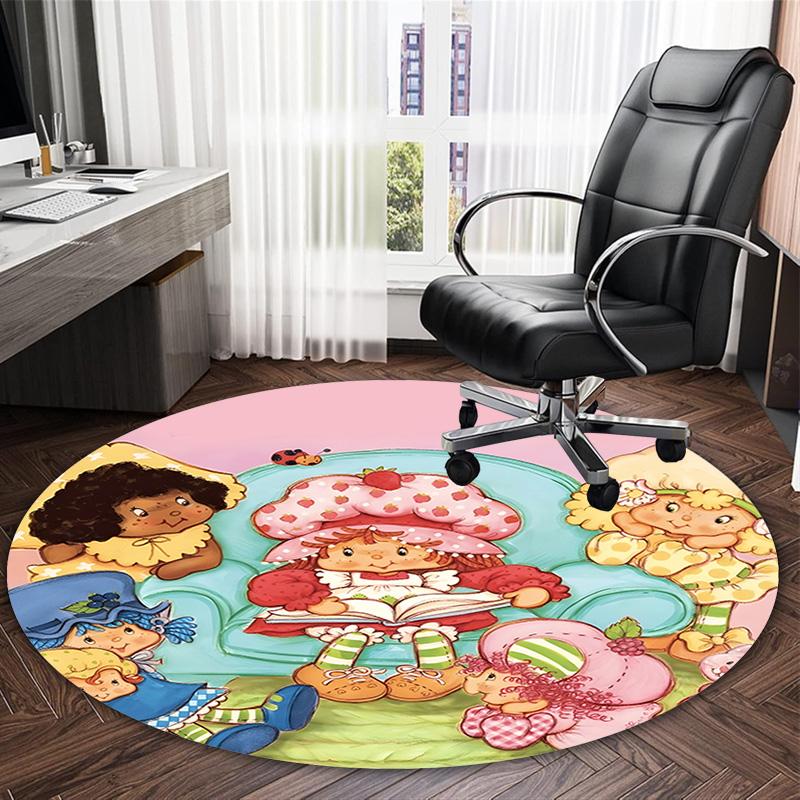 1pc Strawberry Princess4 Print Round Carpet Chair Round Carpet Suitable for Bedroom Living Room Home Decorative Carpet