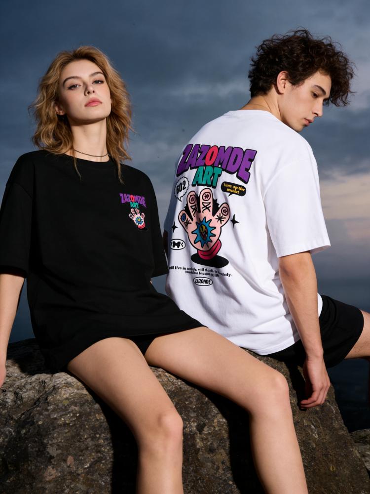 ZAZOMDE Vintage High Street Cotton T Shirt Oversized Graphic Tee With Artistic Print Hip Hop Style Soft Cotton For Daily Wear