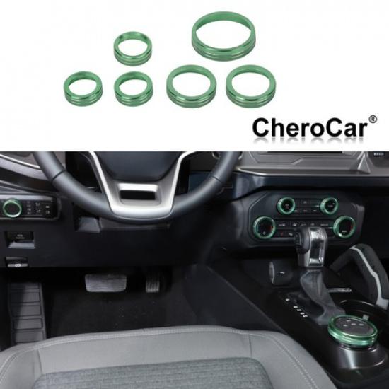 6X Air Condition/Headlight/Radio Switch Knob Trim Ring green for Ford Bronco