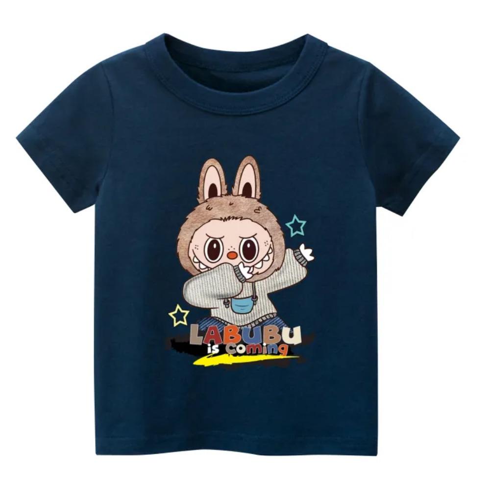 2025 New Children's T-shirt Casual Style LABUBU Printed Round Neck Short Sleeve Casual Girls' Top