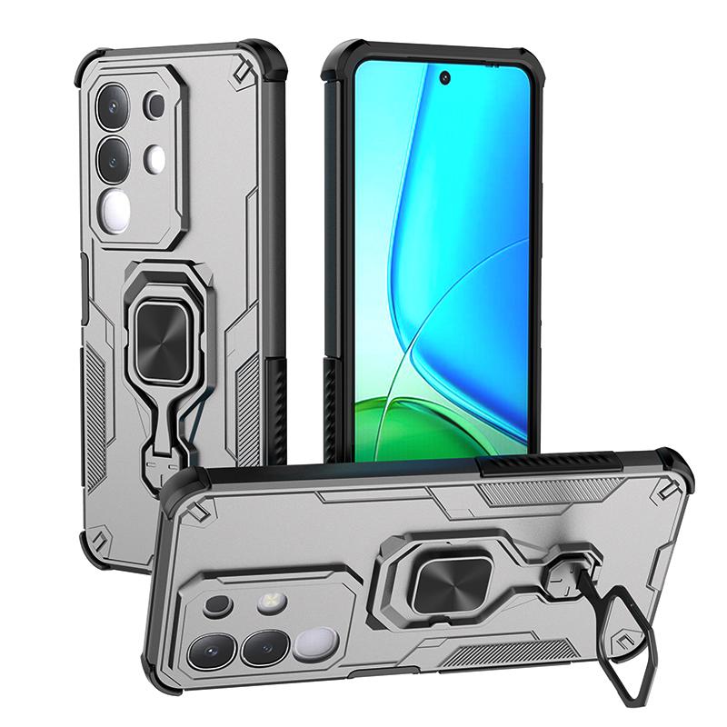 KEYSION Shockproof Armor Case for VIVO Y29 4G Soft Silicone+PC Upright Metal Live Ring Stand Phone Back Cover for VIVO Y29