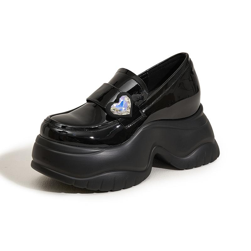 Platform Loafers Women's 2025 Spring New One-pedal Small Leather Shoes Muffin Fashionable Versatile Inner Height-increasing Women's Shoes