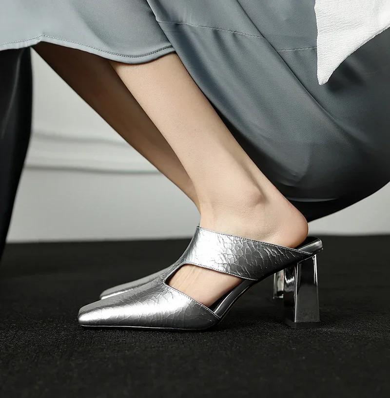 Fashion Plus size 42 Summer Hollow Out Women Sandals Silver Chunky Pumps Luxury Design Slingback Gladiator Rome Shoes Zapatos De Mujer
