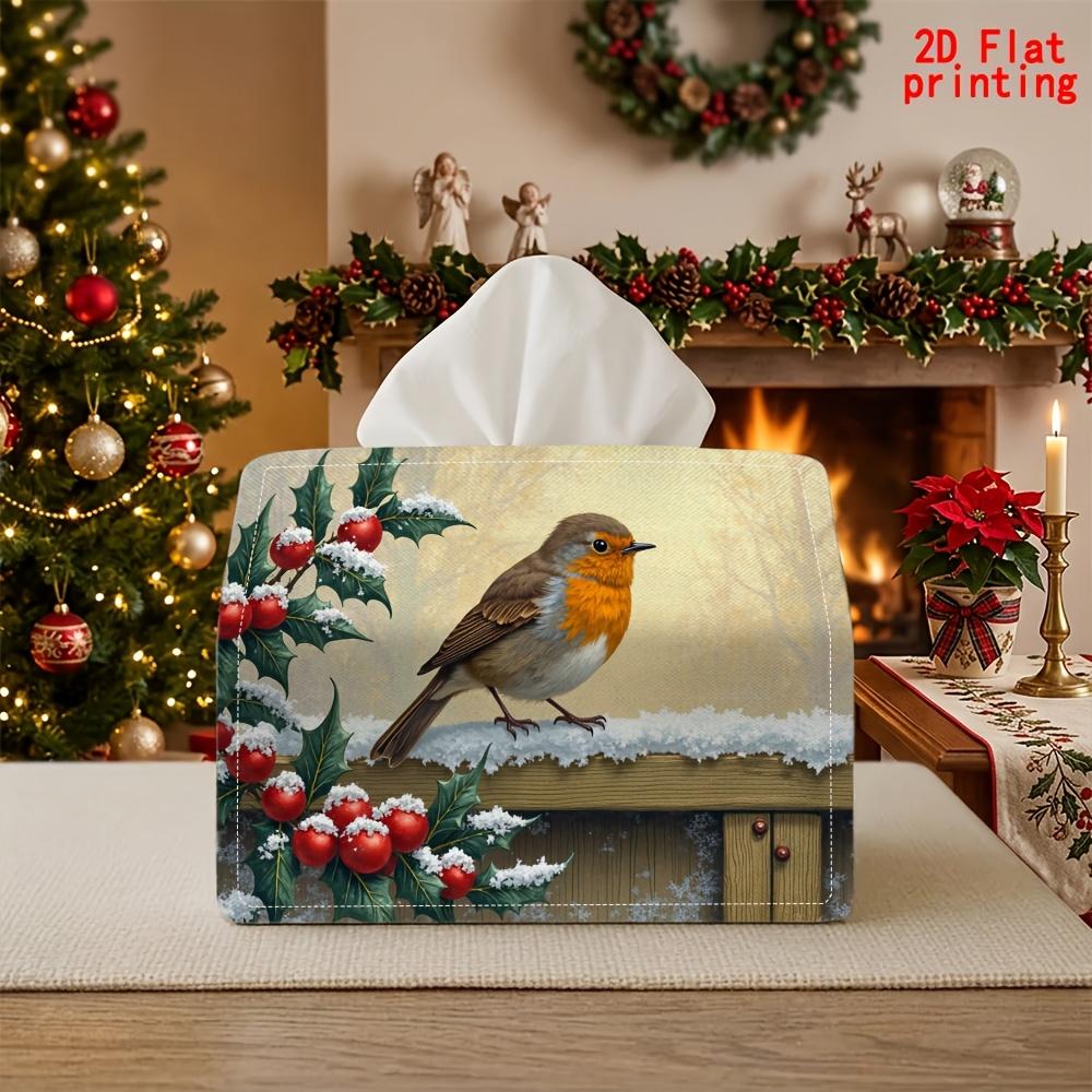 1pc Reusable Cardinal in Snow Tissue Box Suitable for Kitchen, Farmhouse Table Decor, Winter-Themed Napkin Dispenser with Snowy Bird Pattern, Compact