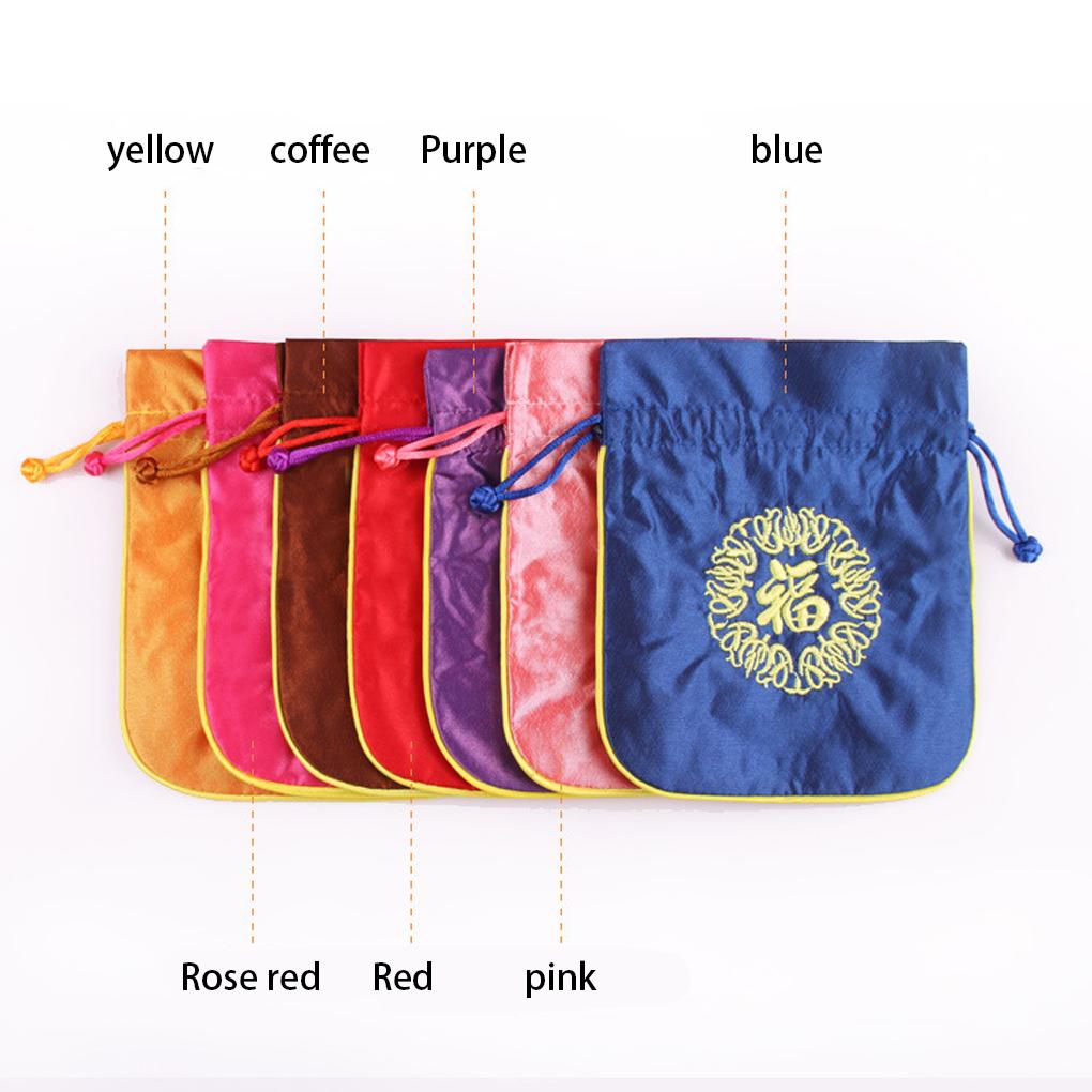 Drawstrings Bag Fu Word Embroidered Multipurpose Elegant Portable Gift Bags Artsy Pouches Wedding Christmas Household