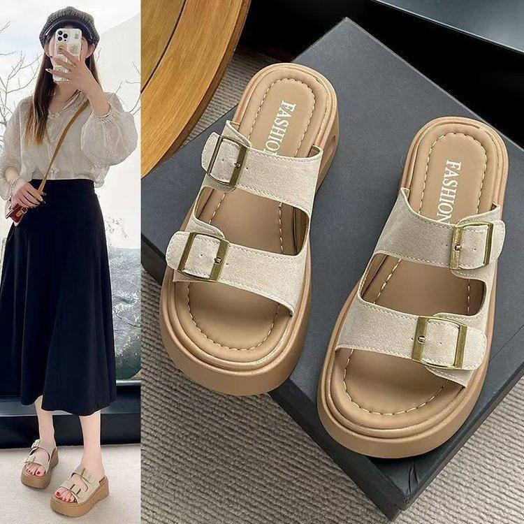 New platform shoes one-word slippers women's outer wear summer skirt casual beach cool slippers