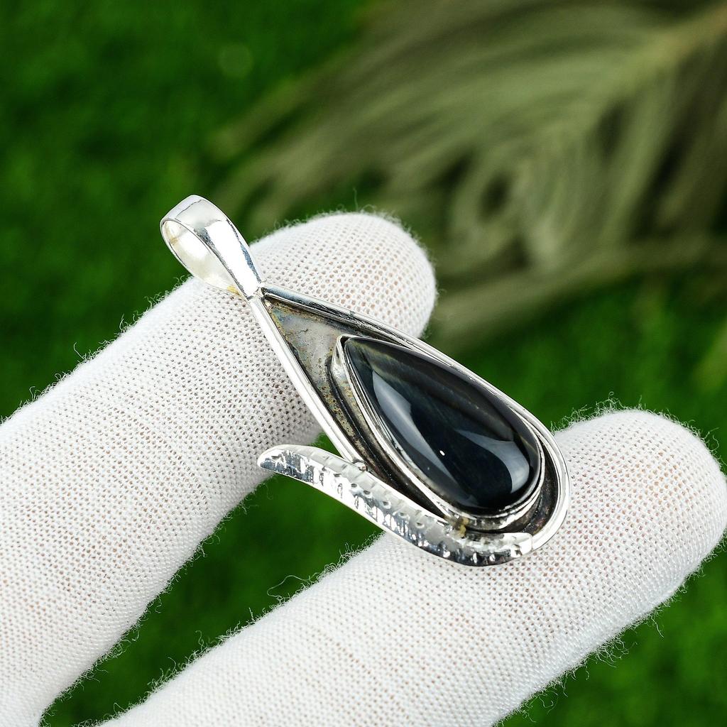 925 Silver Pear Nellite Gemstone Wife Anniversary Wedding Handcrafted Pendant