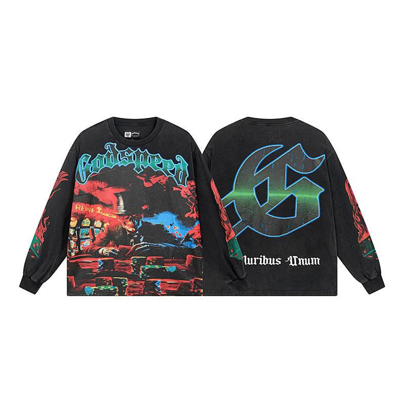 odspeedss autumn and winter new direct injection printing wash water retro pure cotton hip hop beauty trend hoodie sweater