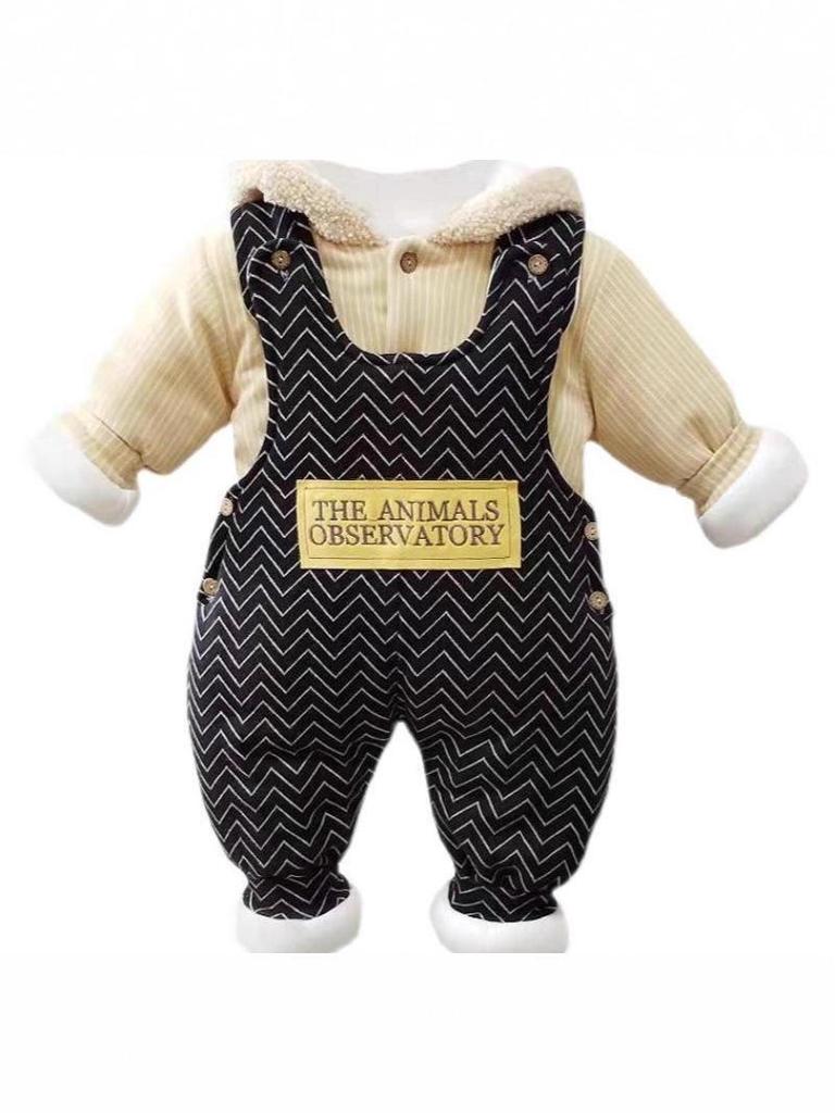 Winter Baby Set: Thick Cotton Overalls & Fashionable Newborn Cartoon Two-piece